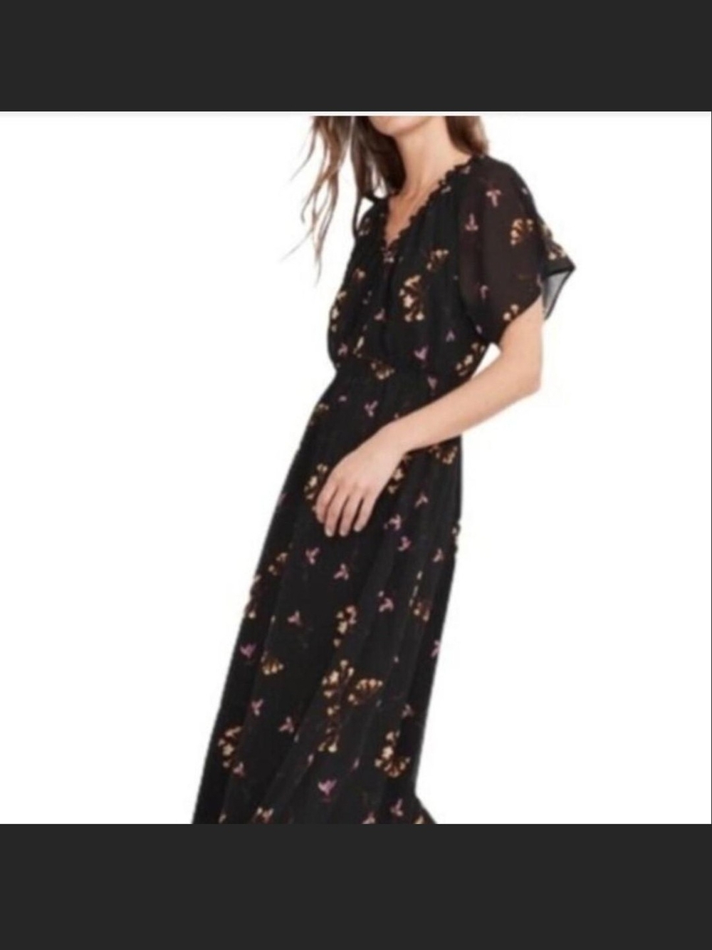 Madewell Navy Maxi Dress with Pink & Gold Floral Print